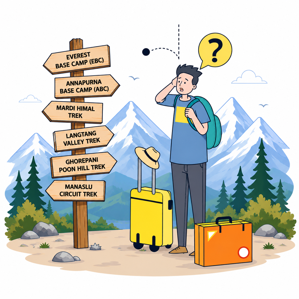 Traveler deciding between Nepal trekking routes